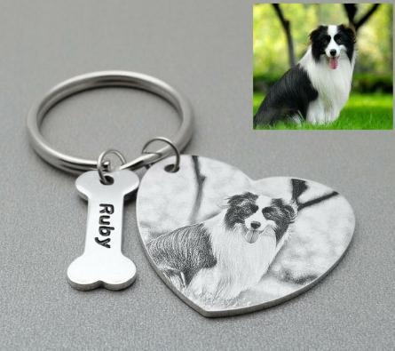 Perekonna mälestuseks mõeldud kutsikasildi fotoga võtmehoidja paarile fotoga titaanterasest isetehtud kaelakee ripats eritellimusel valmistatud