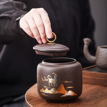 Uus lilla liivaga keraamiline teekann musta tee Pu`er oolong tee kinkekarbis Tee hoiustuspurgi maht York hulgimüük