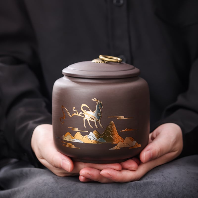 Új lila homokszínű kerámia teáskanna fekete tea Pu`er oolong tea ajándékdoboz Teatároló edény kapacitása York nagykereskedelem