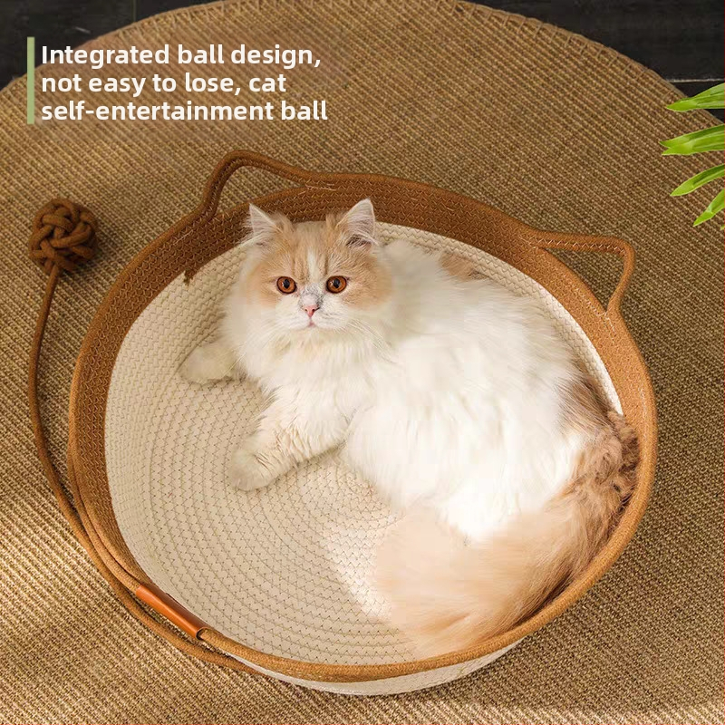 Gnijezdo od pamučnog užeta s lopticom s kožnom etiketom Gnijezdo od pamučnog užeta Mačje gnijezdo Jastuk Prostirka za jastuk