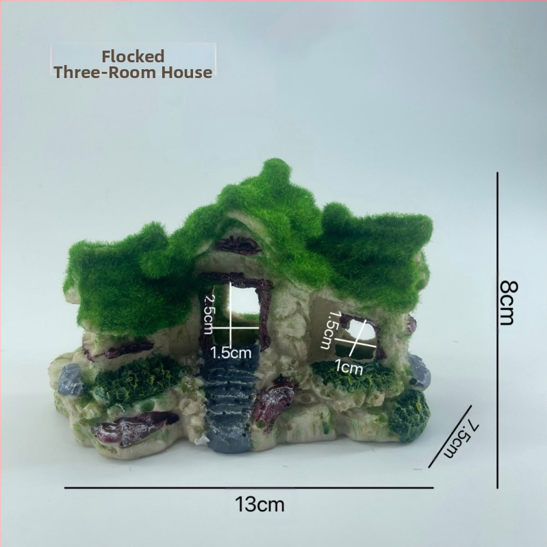 Akvariumo kraštovaizdžio flocking House dekoratyviniai dervos dirbiniai Paviljono kraštovaizdžio namas antikvarinis alpinariumas arkinis tiltas