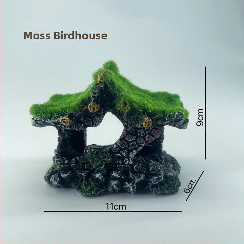 Akvariumo kraštovaizdžio flocking House dekoratyviniai dervos dirbiniai Paviljono kraštovaizdžio namas antikvarinis alpinariumas arkinis tiltas