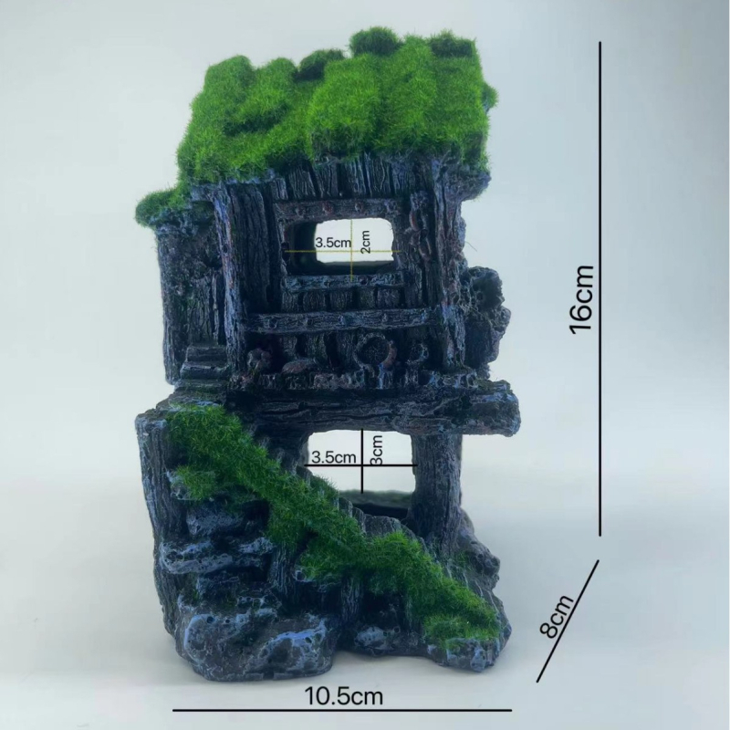 Akvariumo kraštovaizdžio flocking House dekoratyviniai dervos dirbiniai Paviljono kraštovaizdžio namas antikvarinis alpinariumas arkinis tiltas