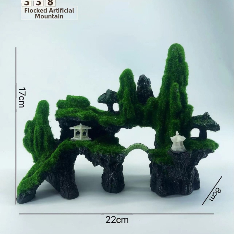 Akvariumo kraštovaizdžio flocking House dekoratyviniai dervos dirbiniai Paviljono kraštovaizdžio namas antikvarinis alpinariumas arkinis tiltas