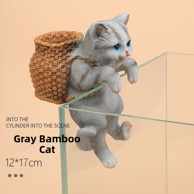 Akvariumo peizažas, katės kuprinė, akvariumo šoniniai pakabinami papuošalai, akvariumo stalas