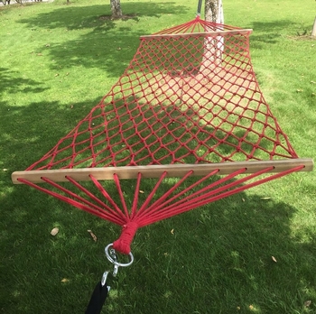 Pakabinamas miegojimo tinklas, dvigubas tinklelio hamakas, lauko žvejybos tinklas, viengubas neapsivertęs medinis pagaliukas, kvėpuojantis medvilnės virvės hamakas