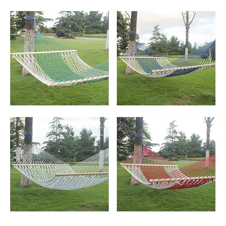 Pakabinamas miegojimo tinklas, dvigubas tinklelio hamakas, lauko žvejybos tinklas, viengubas neapsivertęs medinis pagaliukas, kvėpuojantis medvilnės virvės hamakas