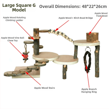 Tarpvalstybinis Amazonės žiurkėno žaislas, obuolių medienos laipiojimo kopėčios, žiurkėno narvas, peizažas, medinė platforma, pabėgimo molinis žaislas