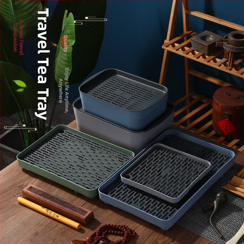 Пътна поднос за чай Кутия за съхранение на поднос за чай в кола, малка поднос за чай, пластмасова поднос за чай, преносима поднос за чай, малка поднос за чай, за един човек