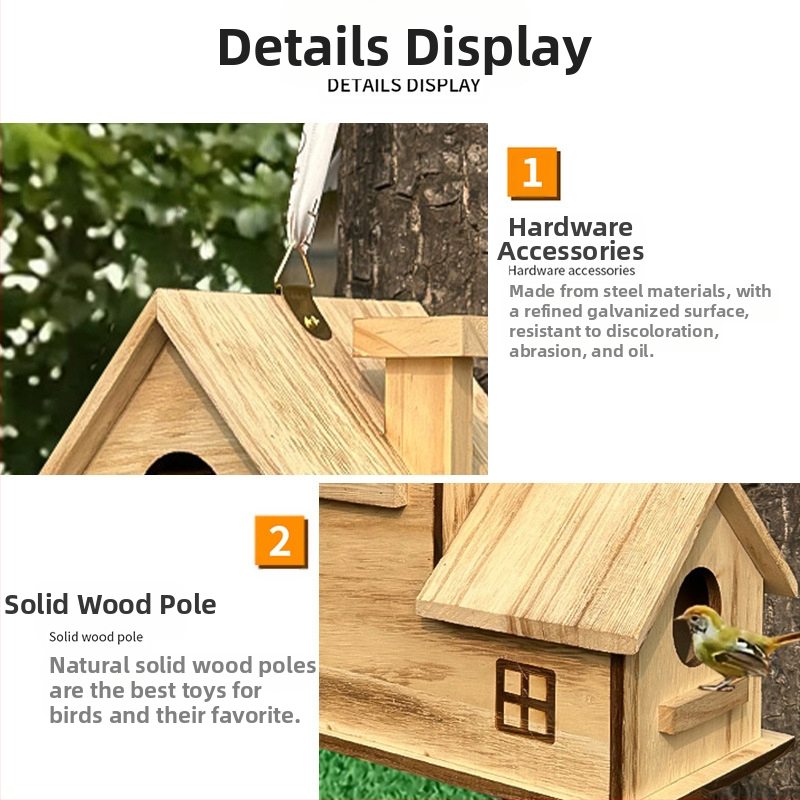 Трансгранично дървено птиче гнездо, удебелено папагалско малко гнездо, пасторално, екологично чисто външно гнездо, къща за птици, клетка за птици, къщичка за птици