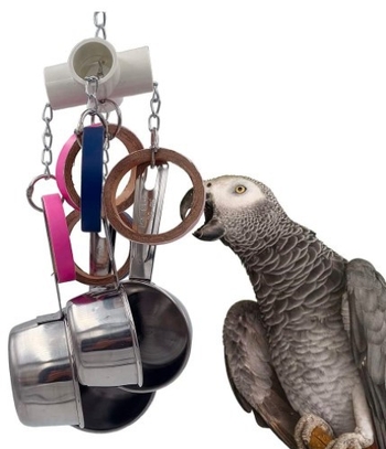 Igračka papiga, igračka za ptice od nehrđajućeg čelika, igračka za grickanje s četiri lončića, konopac, 232 g