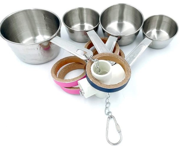 Igračka papiga, igračka za ptice od nehrđajućeg čelika, igračka za grickanje s četiri lončića, konopac, 232 g