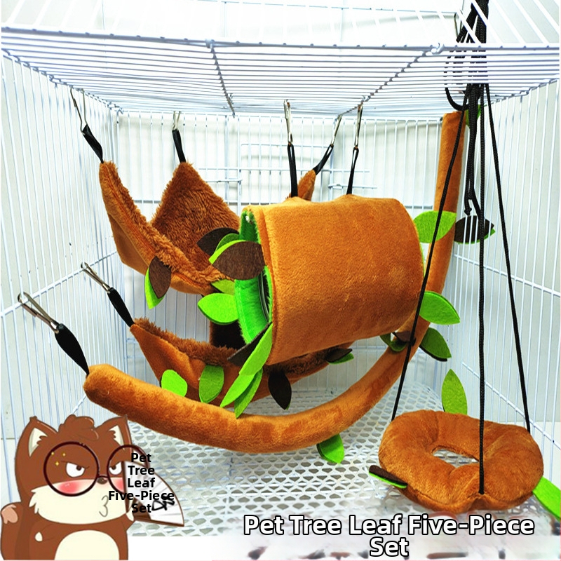 Mala plišana igračka za kućne ljubimce, hrčak, lišće, viseća ležaljka, žičara, bušilica, ljuljačka, set od pet dijelova, vjeverica, toplo pamučno viseće gnijezdo