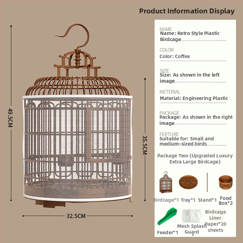 Linnupuuri kodu, suur luksuslik villa, vintage-stiilis plastist kandekuru, pojengist, tiigri nahast pärlpapagoist linnupuur