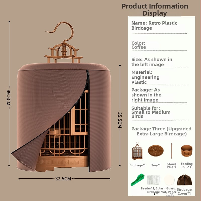 Linnupuuri kodu, suur luksuslik villa, vintage-stiilis plastist kandekuru, pojengist, tiigri nahast pärlpapagoist linnupuur