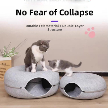 Φωλιά για γάτες από τσόχα για διασυνοριακό ντόνατ, αφαιρούμενη και πλενόμενη κλειστή φωλιά για κατοικίδια, φωλιά για γάτες από τσόχα για τέσσερις εποχές, γενικής χρήσης, με σήραγγα για γάτες