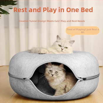 Φωλιά για γάτες από τσόχα για διασυνοριακό ντόνατ, αφαιρούμενη και πλενόμενη κλειστή φωλιά για κατοικίδια, φωλιά για γάτες από τσόχα για τέσσερις εποχές, γενικής χρήσης, με σήραγγα για γάτες