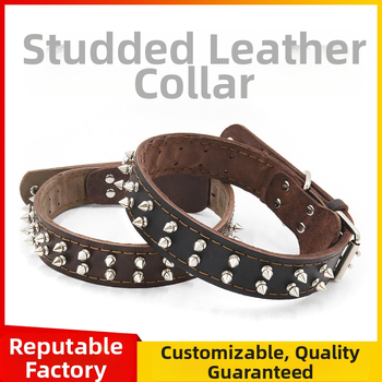 Ogrlica za kućne ljubimce sa šiljastim zakovicama, kožna ogrlica za pse, ogrlica za pse, kožna navlaka za vrat od kravlje kože, protiv ugriza