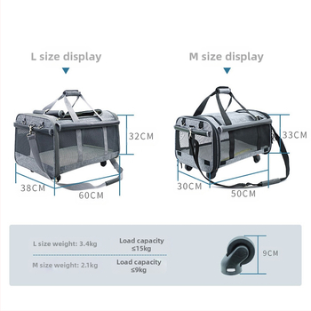 Έτοιμη τσάντα βόλτας σκύλου μεγάλης χωρητικότητας, τσάντα γάτας εξωτερικού χώρου με ρόδες, φορητή τσάντα ρυμούλκησης για δύο γάτες