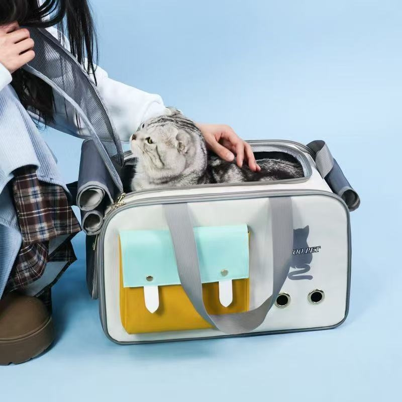 Нова сгъваема раница за домашни любимци с голям капацитет, чанта за домашни любимци, модерна преносима чанта за котки, дишаща чанта за котки през рамо