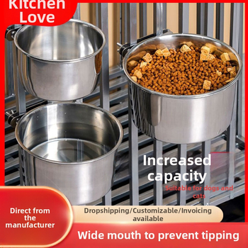 Lonac za pse od nehrđajućeg čelika, zdjela za pse s otpornošću na prevrtanje, velika viseća zdjela za pse, pojilica, lonac za mačke s fiksnim kavezom, zdjela za kućne ljubimce