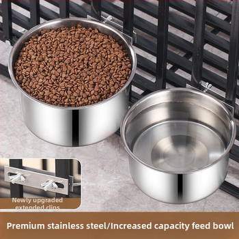 Lonac za pse od nehrđajućeg čelika, zdjela za pse s otpornošću na prevrtanje, velika viseća zdjela za pse, pojilica, lonac za mačke s fiksnim kavezom, zdjela za kućne ljubimce