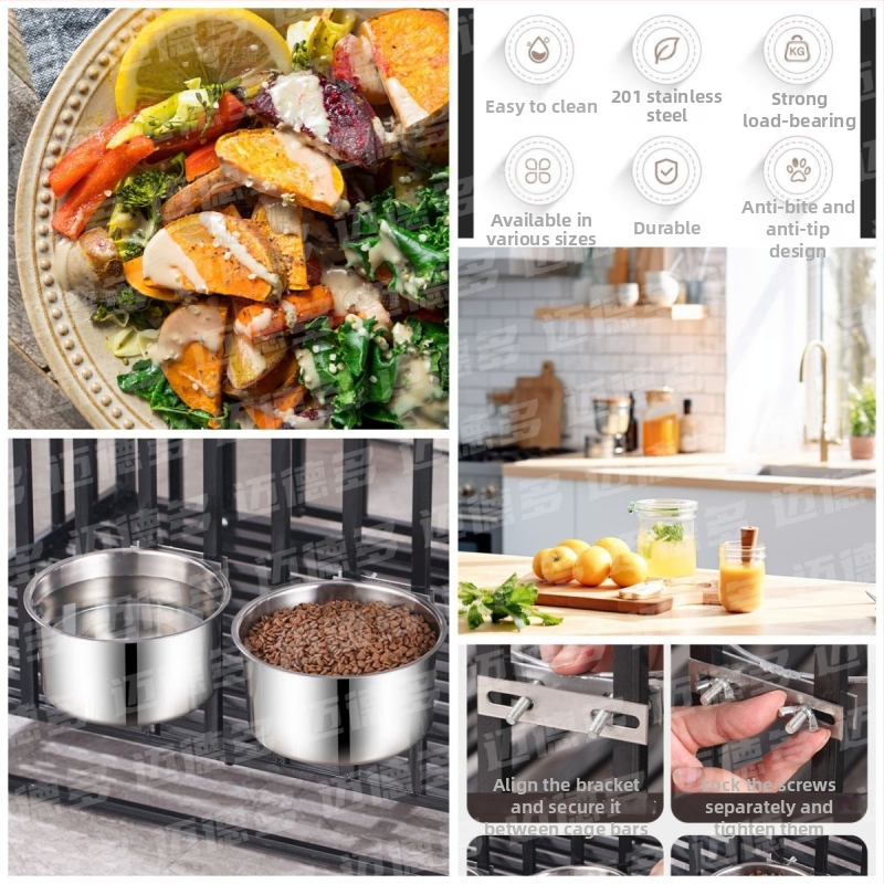 Lonac za pse od nehrđajućeg čelika, zdjela za pse s otpornošću na prevrtanje, velika viseća zdjela za pse, pojilica, lonac za mačke s fiksnim kavezom, zdjela za kućne ljubimce