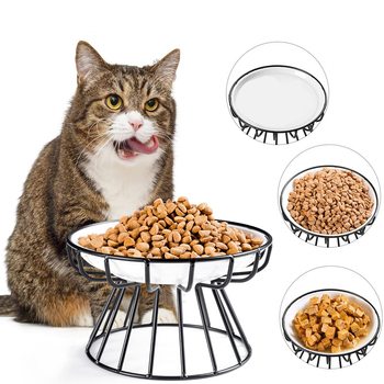 Keramička zdjela za kućne ljubimce, nordijska zdjela za mačke, keramička zdjela za mačju hranu s visokim nogama, tanjur za grickalice, konzervirani tanjur, protiv cervikalne spondiloze, protiv prevrtanja, posuda za mačju hranu