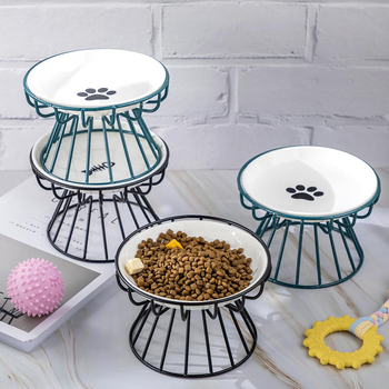 Keramička zdjela za kućne ljubimce, nordijska zdjela za mačke, keramička zdjela za mačju hranu s visokim nogama, tanjur za grickalice, konzervirani tanjur, protiv cervikalne spondiloze, protiv prevrtanja, posuda za mačju hranu