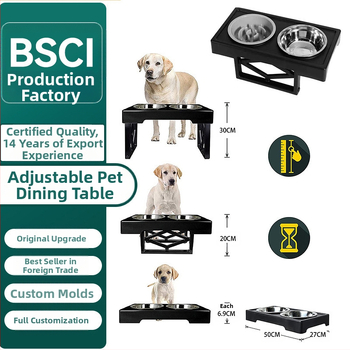 Проста, чисто черна, регулируема повдигаща се маса за хранене с двойна купа за хранене, защита за врата на домашни любимци, кучета, принадлежности за кучета