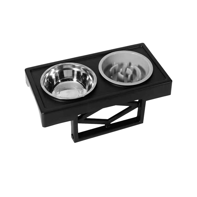 Проста, чисто черна, регулируема повдигаща се маса за хранене с двойна купа за хранене, защита за врата на домашни любимци, кучета, принадлежности за кучета