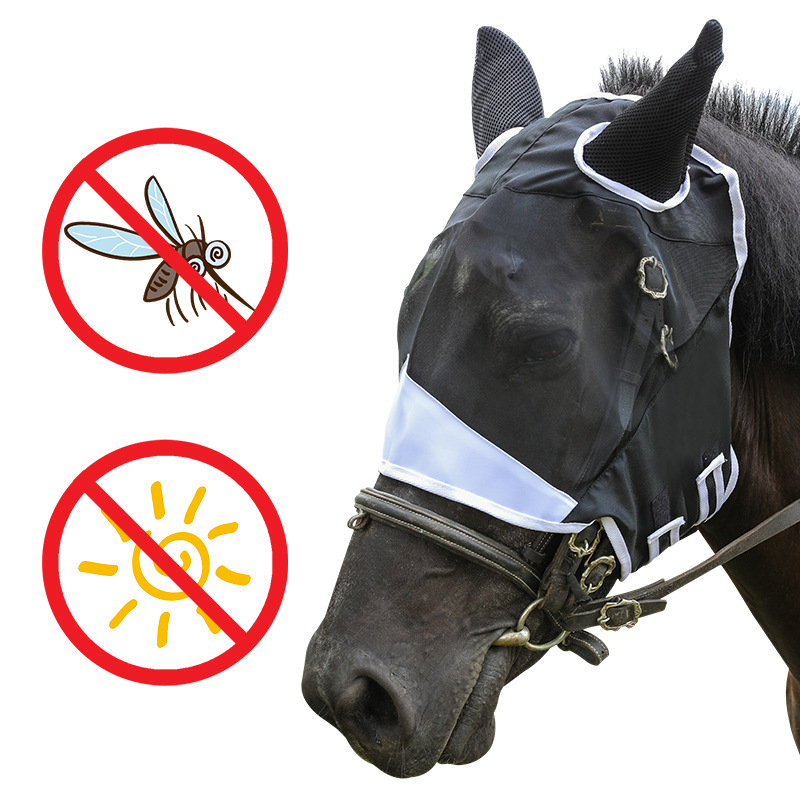 Lómaszk szúnyog ellen Lélegző fejvédelem Szúnyog elleni légycsípés elleni lószemmaszk Kényelmes hálós lovas kellékek