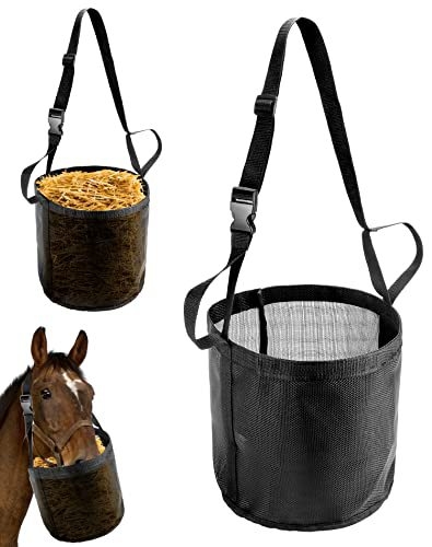 Vreća za hranu za konje, udobna i prozračna mrežasta vreća za hranu izdržljivih materijala, podesivi remen i vodootporni rukav za hranjenje na dnu