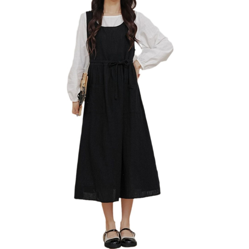 Europska i američka Amazon korejska verzija plus veličine haljine s pregačom, japanskim kariranim kravatama i bočnim prorezima