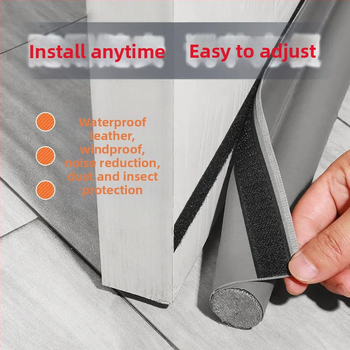 Универсална едностранна уплътнителна лента за долната част на вратата, ветроустойчив стикер, шев на вратата, устойчив на насекоми, кожена самозалепваща се лента за звукоизолация с кукички и примки, доставка на фабрика