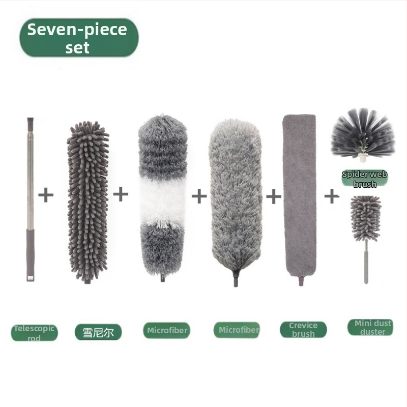 Фабрично нова, еднополюсна двуглава четка за почистване на таван от микрофибър, удължена, от шенил, с пера