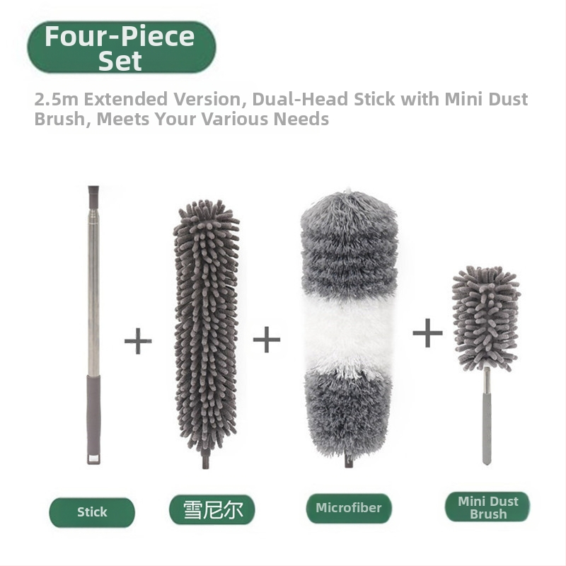 Фабрично нова, еднополюсна двуглава четка за почистване на таван от микрофибър, удължена, от шенил, с пера