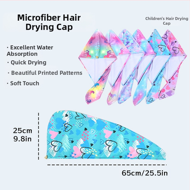 Детска шапка за сушене на коса, удебелена, водопоглъщаща, бързосъхнеща, мека кърпа за сушене на коса, микрофибърен тюрбан, сладка шапка за бебешко парти