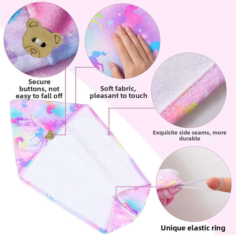 Детска шапка за сушене на коса, удебелена, водопоглъщаща, бързосъхнеща, мека кърпа за сушене на коса, микрофибърен тюрбан, сладка шапка за бебешко парти