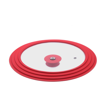 Raudonas daugiafunkcis puodo dangtelis, grūdinto stiklo silikoninis dangtelis, atsparus aliejaus purslams, įvairių dydžių puodo dangtelis