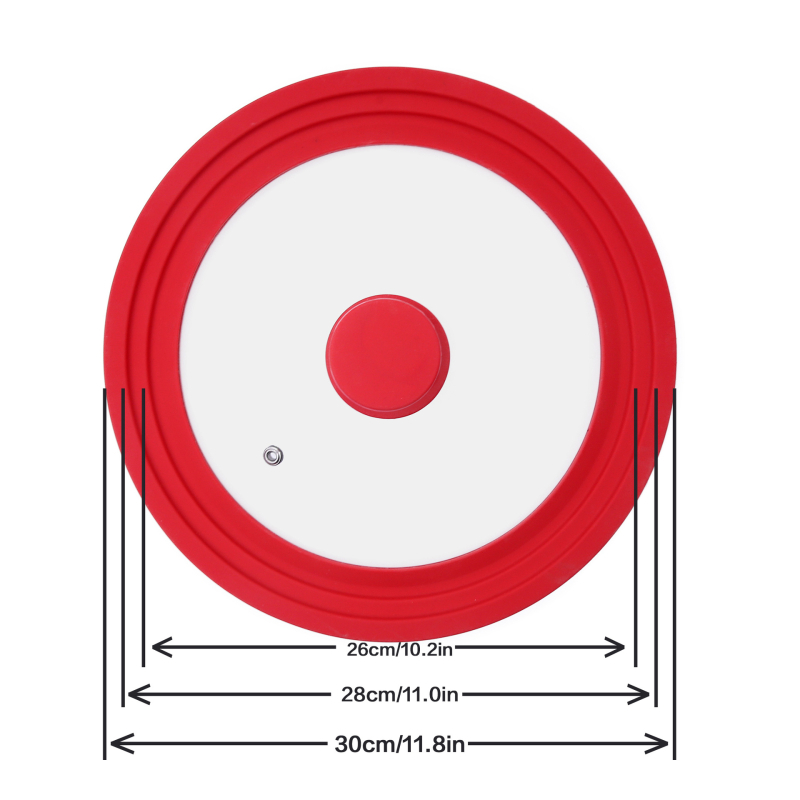 Raudonas daugiafunkcis puodo dangtelis, grūdinto stiklo silikoninis dangtelis, atsparus aliejaus purslams, įvairių dydžių puodo dangtelis