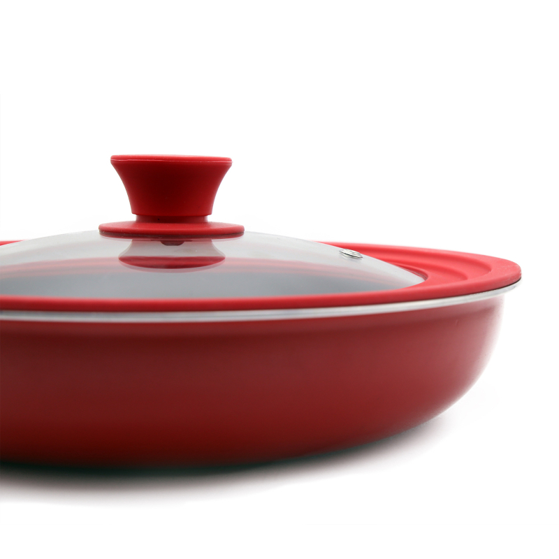 Raudonas daugiafunkcis puodo dangtelis, grūdinto stiklo silikoninis dangtelis, atsparus aliejaus purslams, įvairių dydžių puodo dangtelis