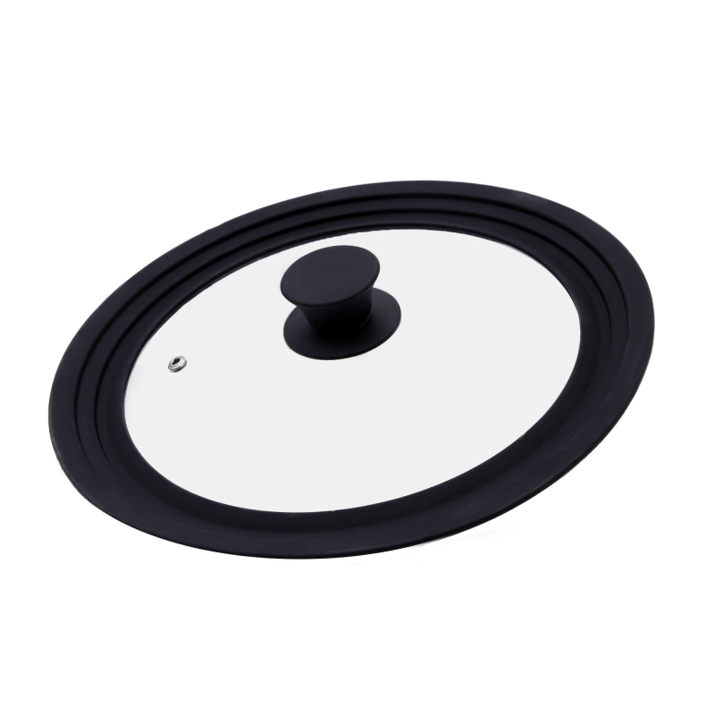 Raudonas daugiafunkcis puodo dangtelis, grūdinto stiklo silikoninis dangtelis, atsparus aliejaus purslams, įvairių dydžių puodo dangtelis