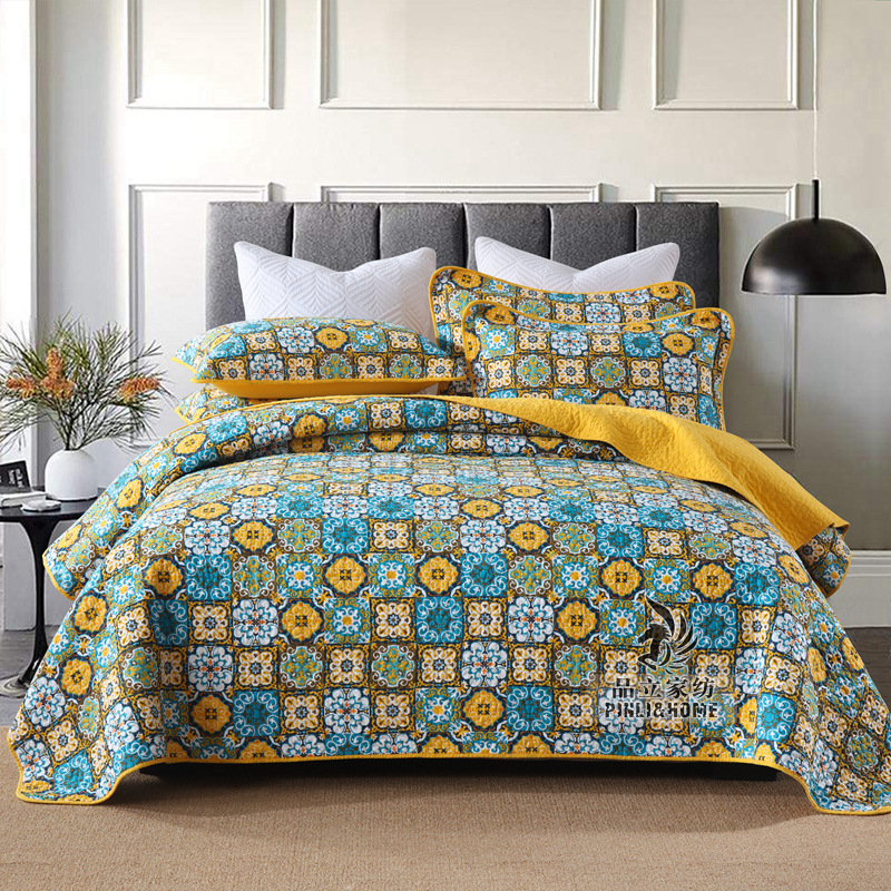 „Pinli“ namų tekstilės užsienio prekybos medvilninis lovos užtiesalas, trijų dalių komplektas, amerikietiškos imitacijos antklodė, spausdinta medvilninė oro kondicionavimo antklodė