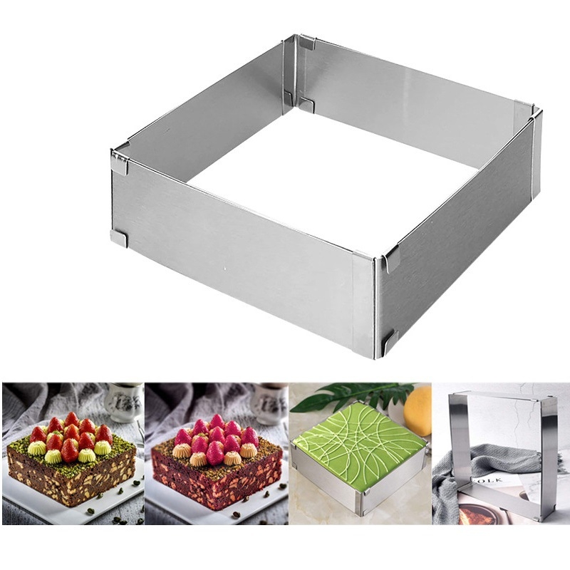 Suur roostevabast terasest reguleeritav teleskoopaktiivsusega pikk ruudukujuline vahukoogi rõngasvorm hulgimüük