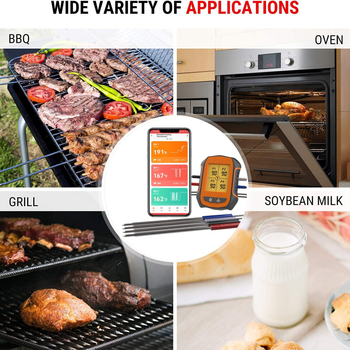 Gamyklinis „Bluetooth“ virtuvės orkaitės termometras su keturiais zondais elektroninis belaidis maisto termometras programėlėje virtuvės termometras