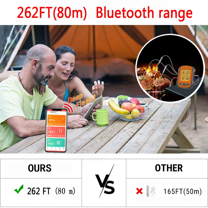 Gamyklinis „Bluetooth“ virtuvės orkaitės termometras su keturiais zondais elektroninis belaidis maisto termometras programėlėje virtuvės termometras