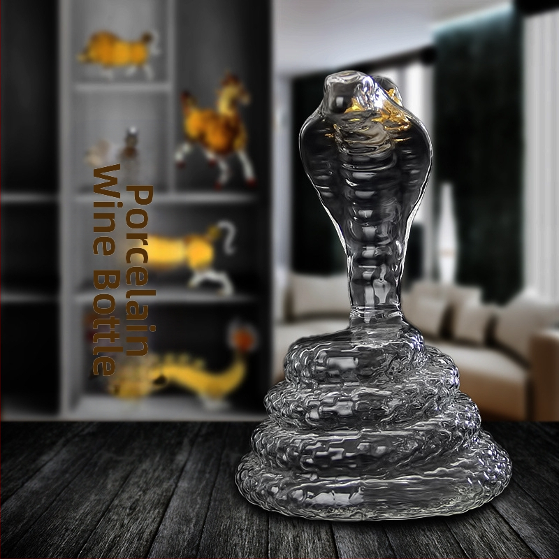 Dvylikos zodiako gyvatės formos aukšto borosilikatinio stiklo amatų vyno butelis, gyvūnų alkoholio butelis, tuščias vyno butelis, raudono vyno butelis, zodiako vyno butelis