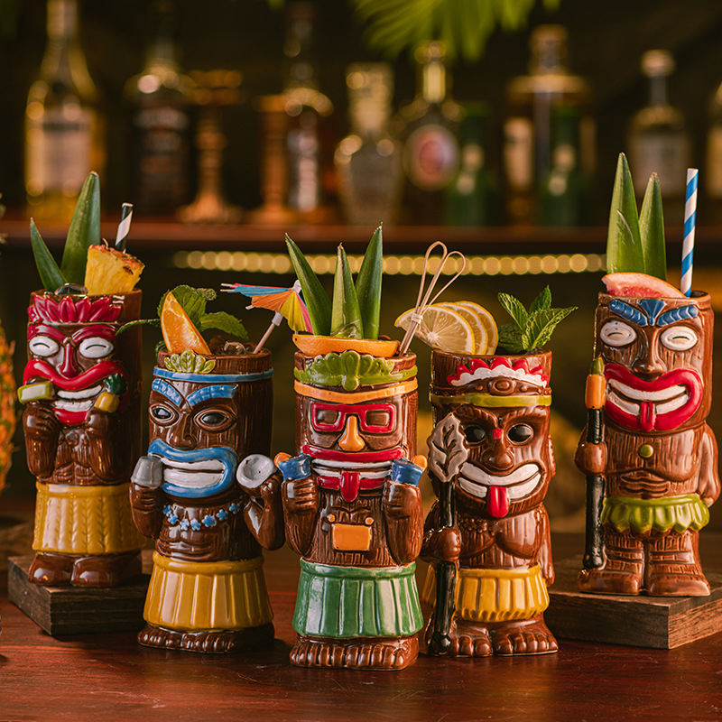 Hawaii Tiki Kupa Tiki Bögre Kreatív Koktélkupa Kerámia Kupa Bár Bor Kupa Különleges Kupa Díszek