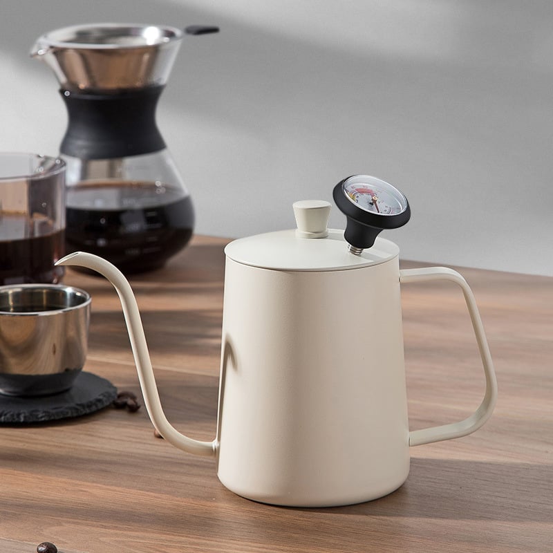 Cafetieră manuală din oțel inoxidabil, mini cafetieră manuală, aparat de cafea cu gură subțire din teflon negru